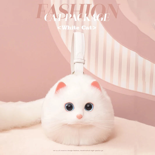 Exclusive Handmade Furry Cat Bag - White