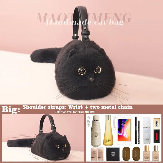 Exclusive Handmade Furry Cat Bag - Black