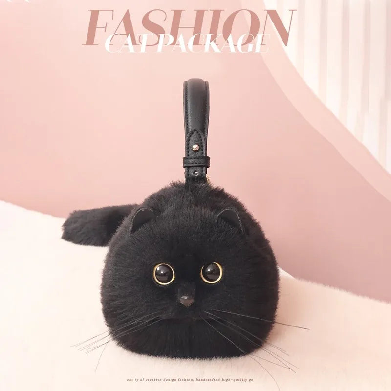 Exclusive Handmade Furry Cat Bag - Black