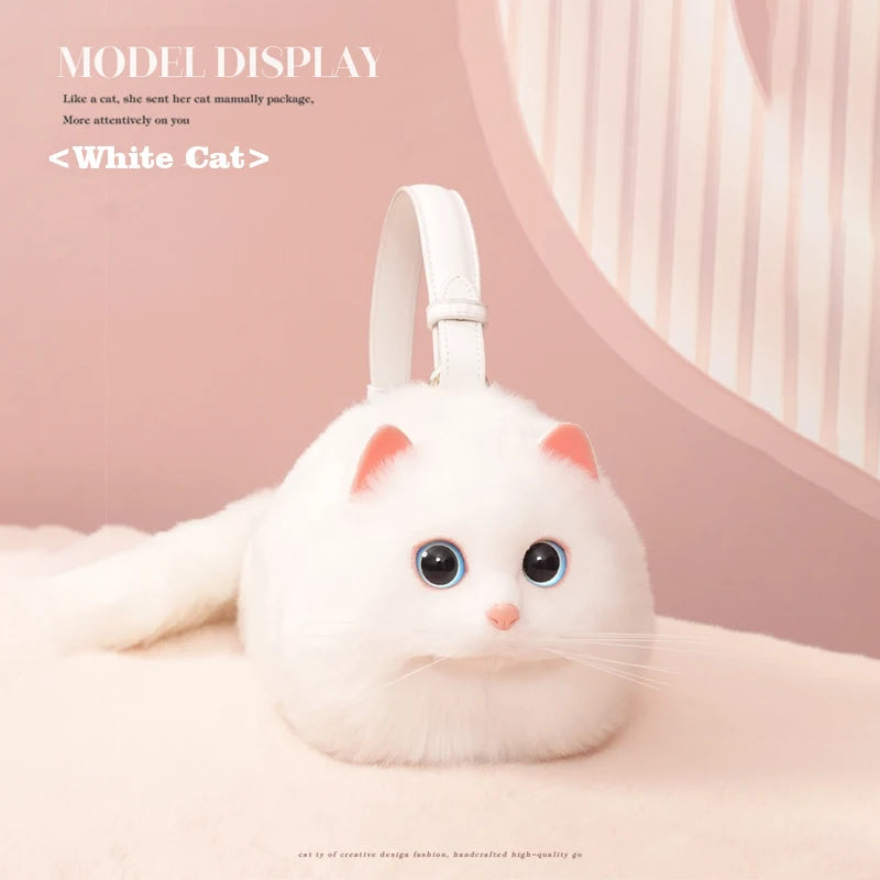 Exclusive Handmade Furry Cat Bag - White