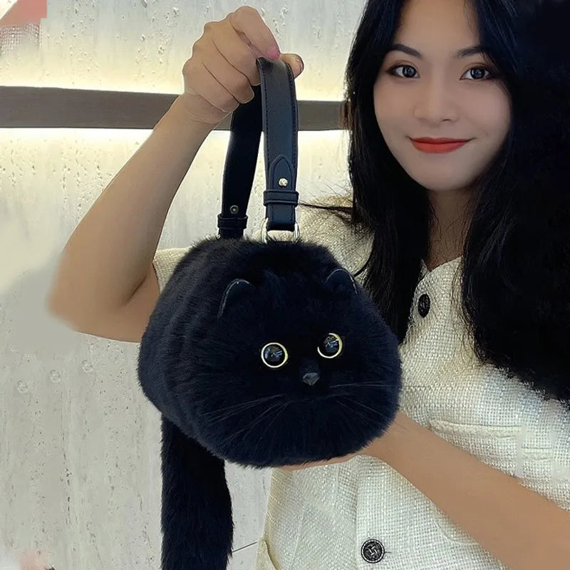 Exclusive Handmade Furry Cat Bag - Black