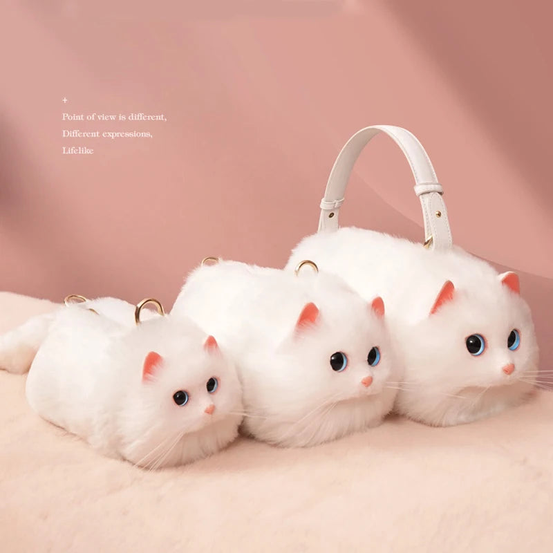 Exclusive Handmade Furry Cat Bag - White